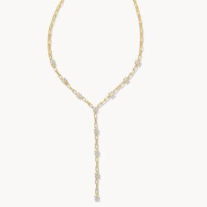 NWT IN BOX new Kendra Scott necklace Lexi Gold Y Necklace in White Crystal